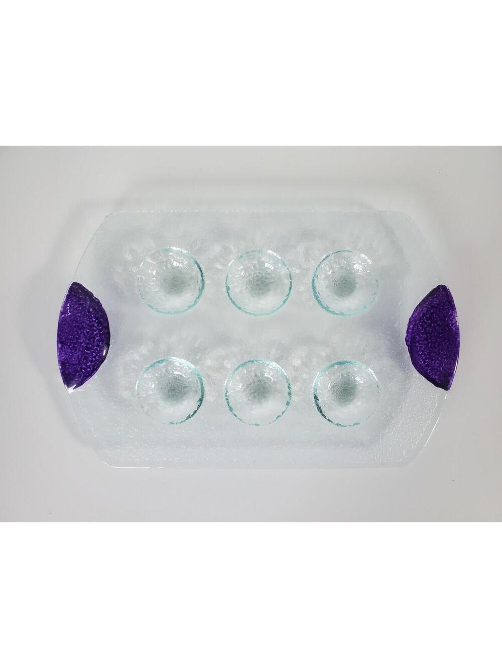 Dansk Spectra Glass Escargot Deviled Egg Appetizer Tray Purple Handles 10”